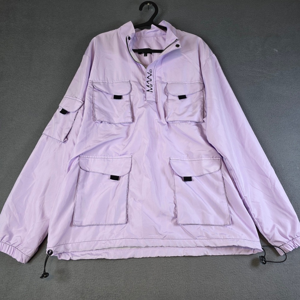 boohooMAN Utility Windbreaker Mens Large Purple Ripstop Quarter Zip Jacket